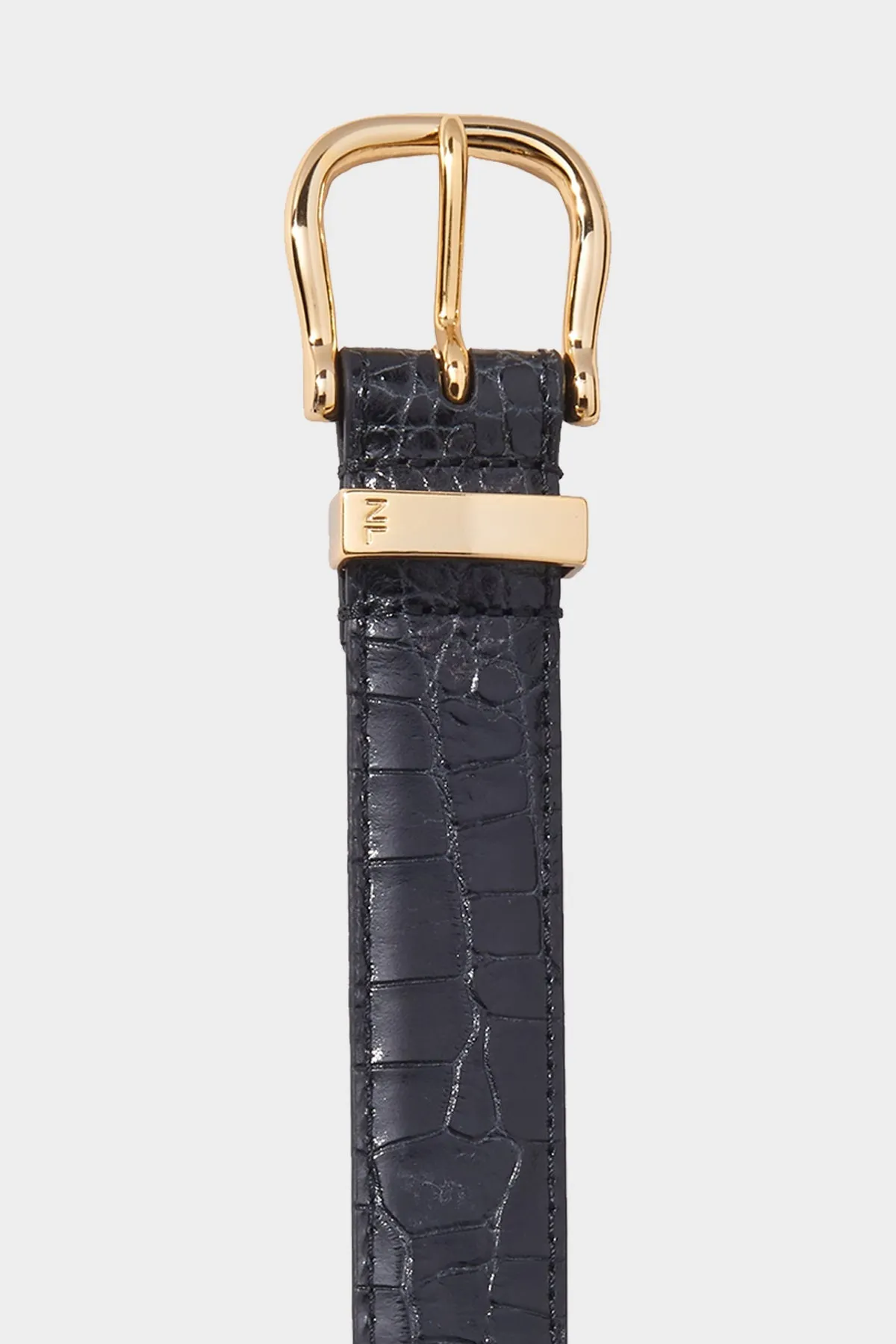 Louise Croc Embossed Leather Belt in Black