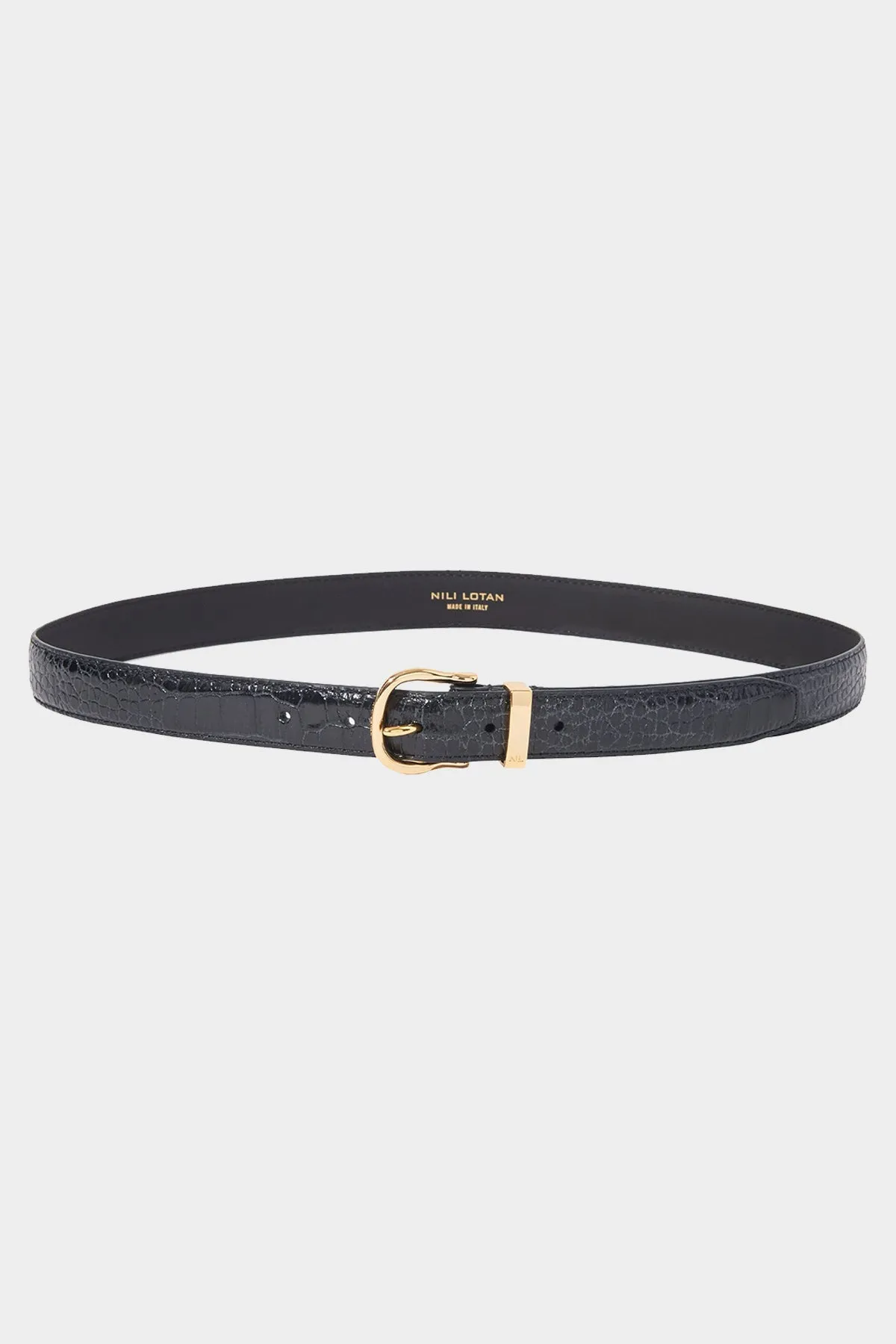 Louise Croc Embossed Leather Belt in Black