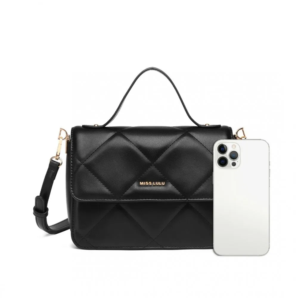 Lt2201 - Miss Lulu Diamond Quilted Leather Chain Shoulder Bag - Black
