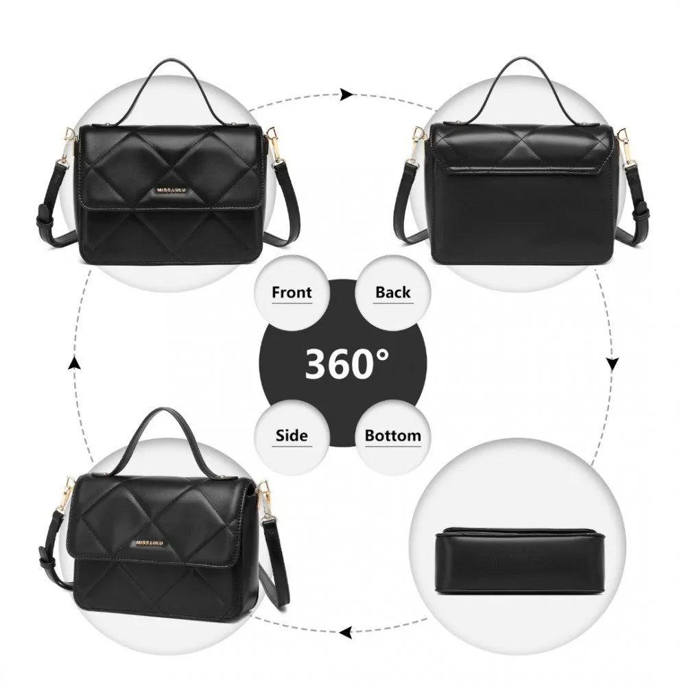 Lt2201 - Miss Lulu Diamond Quilted Leather Chain Shoulder Bag - Black
