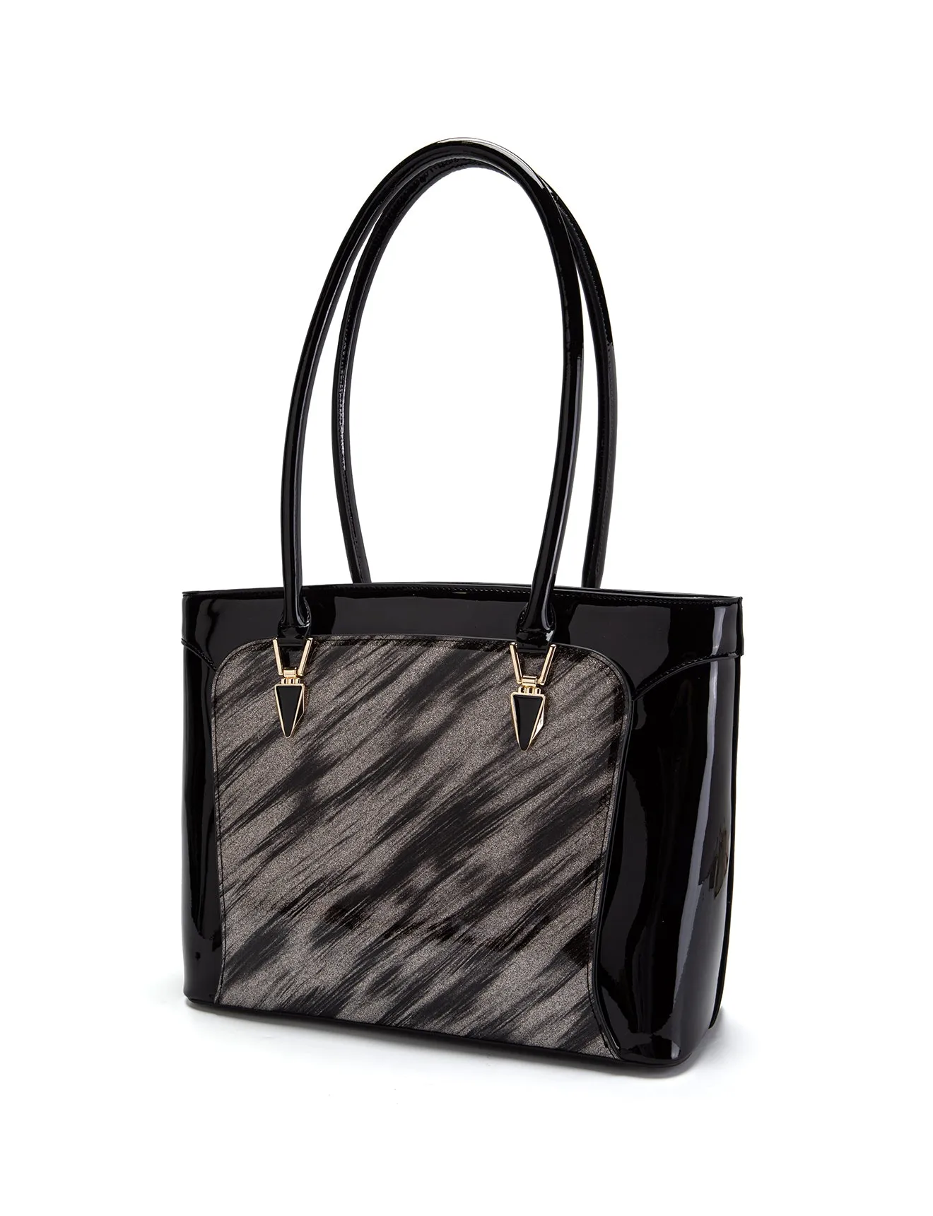 LYRA VEGAN PATENT BAG- XB-2413-SIL/BLK