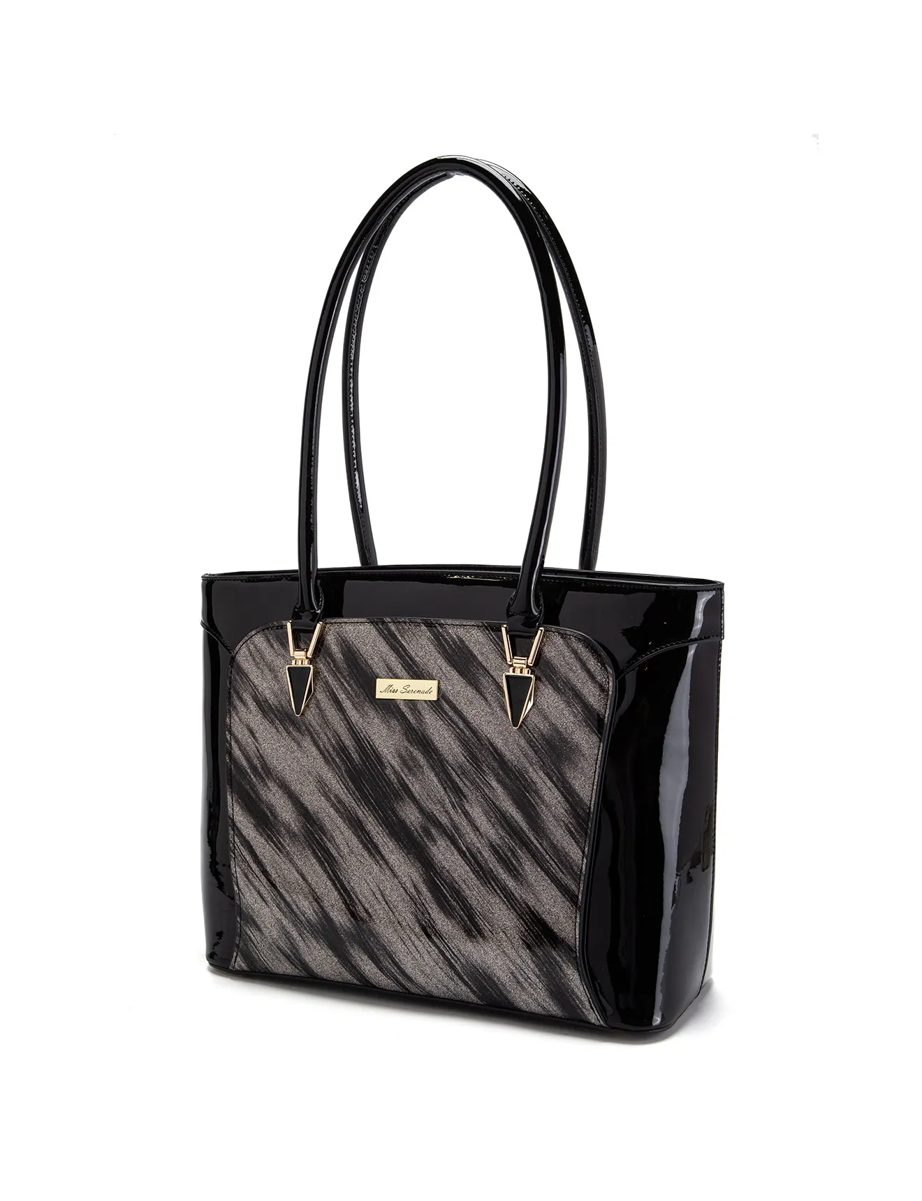LYRA VEGAN PATENT BAG- XB-2413-SIL/BLK