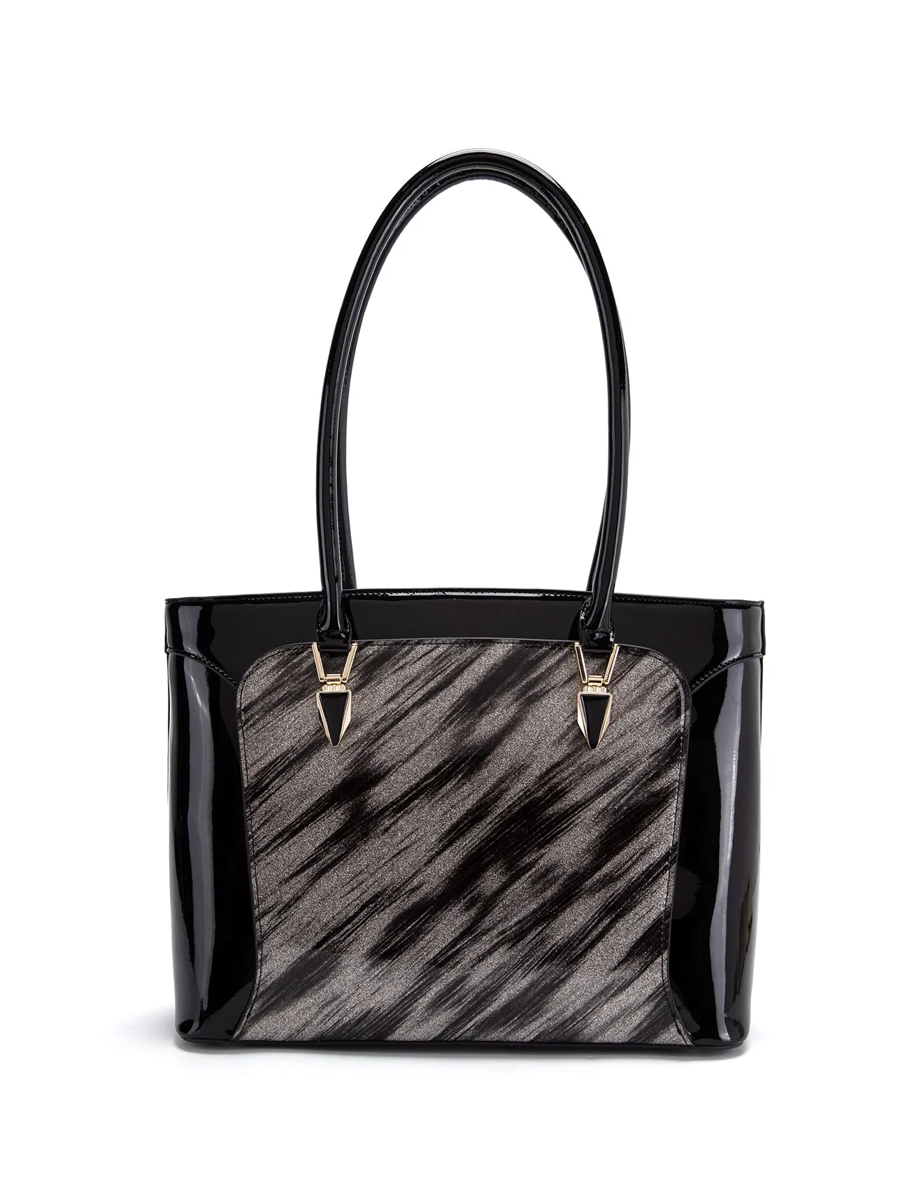 LYRA VEGAN PATENT BAG- XB-2413-SIL/BLK
