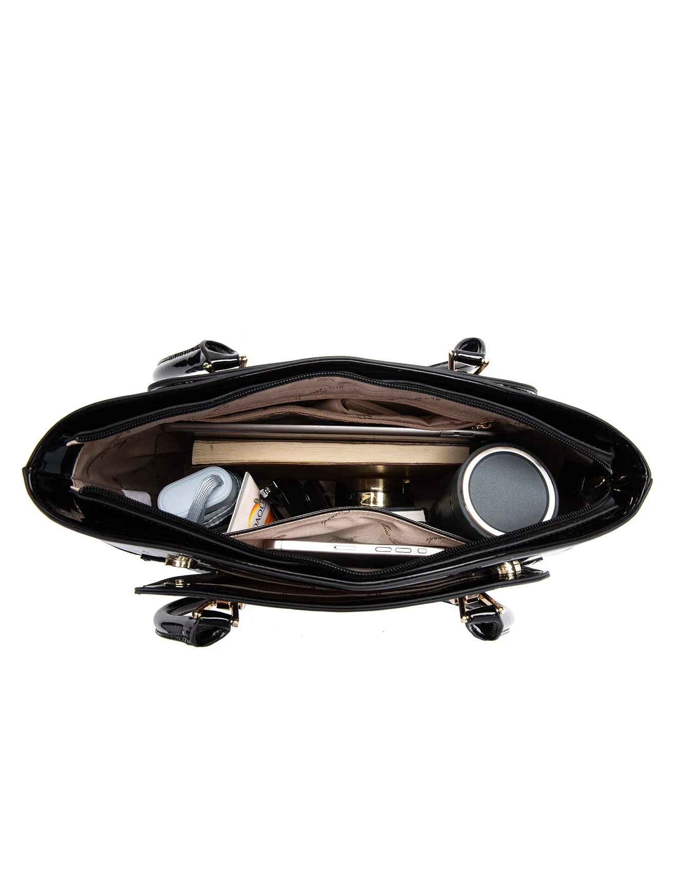 LYRA VEGAN PATENT BAG- XB-2413-SIL/BLK