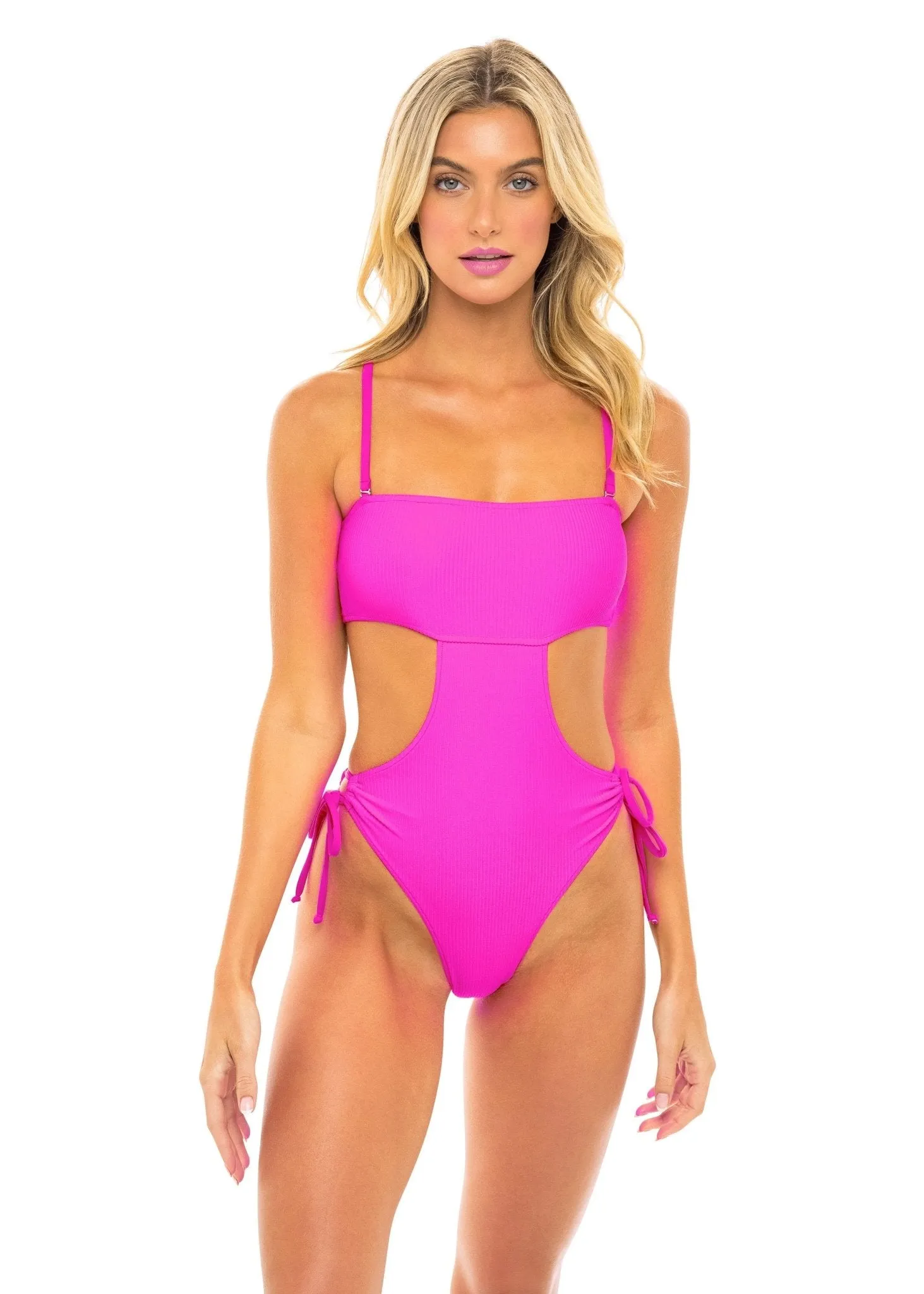 Maldives Bandeau Cut Out One Piece Swimsuit - Passion Pink