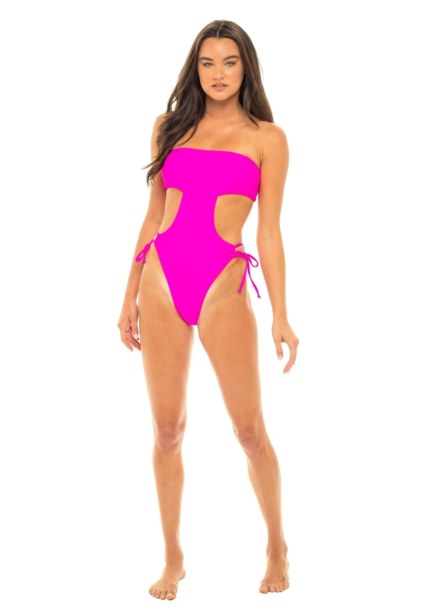 Maldives Bandeau Cut Out One Piece Swimsuit - Passion Pink