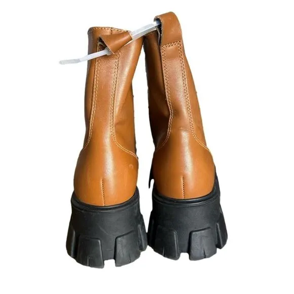 Marc Fisher NEW LTD Happy Combat Lace Up Boot in Cognac Leather Brown Size 9.5