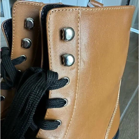 Marc Fisher NEW LTD Happy Combat Lace Up Boot in Cognac Leather Brown Size 9.5