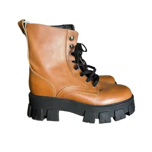 Marc Fisher NEW LTD Happy Combat Lace Up Boot in Cognac Leather Brown Size 9.5
