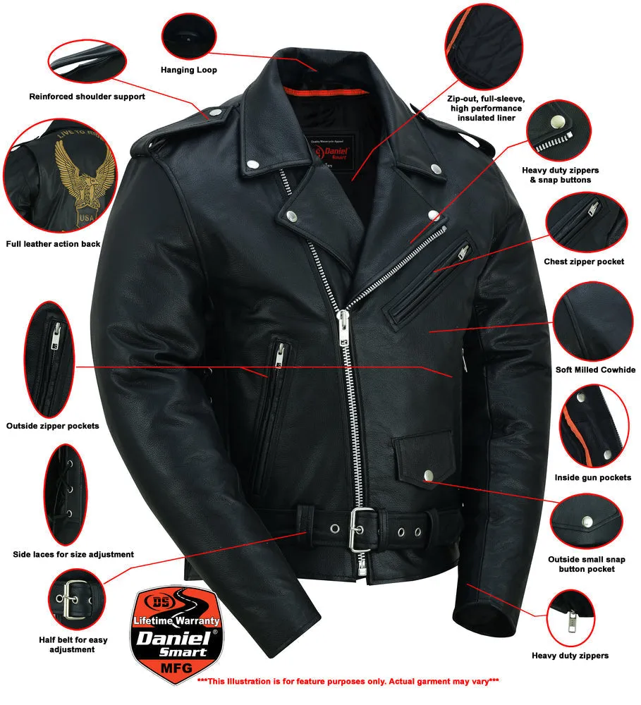 Men's Eagle Embossed Leather Jacket - Live to Ride, Ride to Live, Black