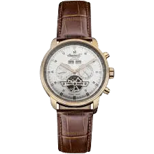 Men's Okies Stainless Steel Automatic Watch with Brown Genuine Leather Band