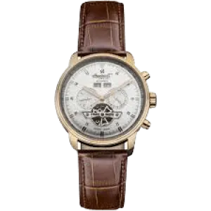 Men's Okies Stainless Steel Automatic Watch with Brown Genuine Leather Band