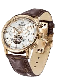 Men's Okies Stainless Steel Automatic Watch with Brown Genuine Leather Band