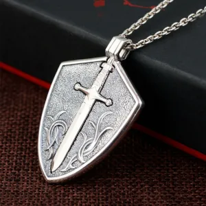 Men’s Real Solid 925 Sterling Silver Pendants Shield Sword Cross Detachable