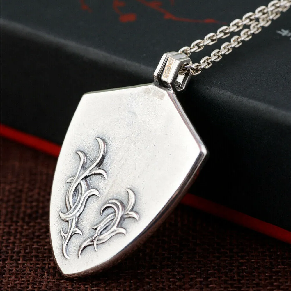 Men’s Real Solid 925 Sterling Silver Pendants Shield Sword Cross Detachable