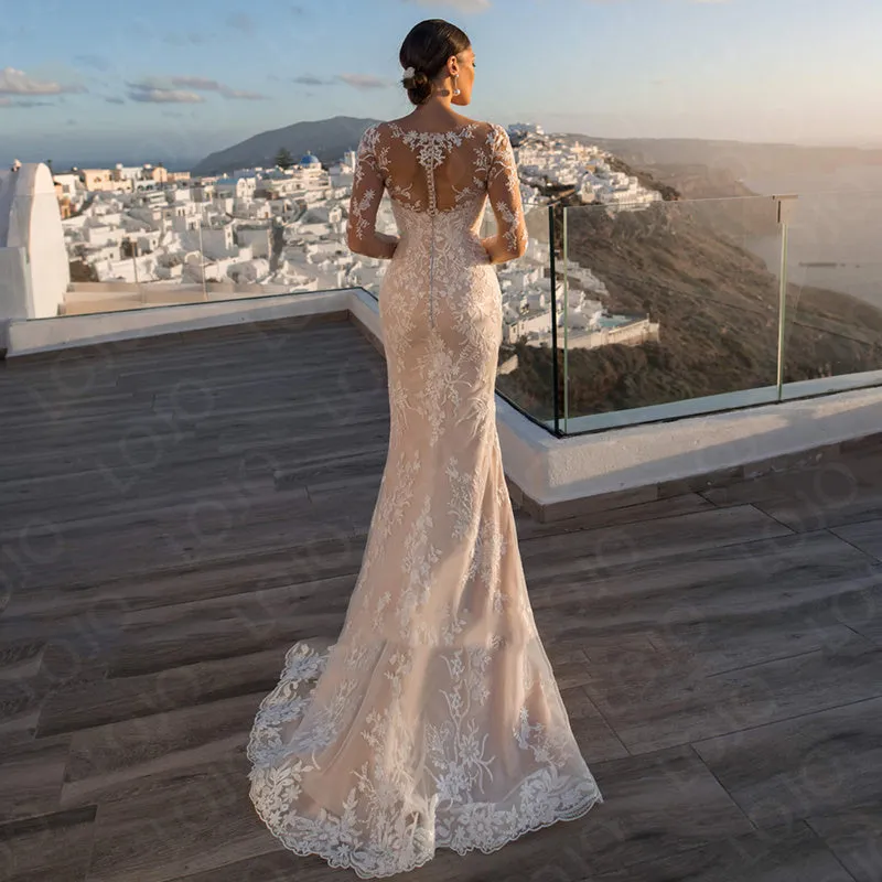 Mermaid Wedding Dresses Button Detachable Train Lace