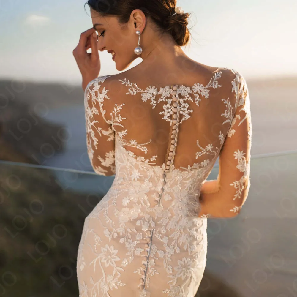 Mermaid Wedding Dresses Button Detachable Train Lace
