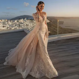 Mermaid Wedding Dresses Button Detachable Train Lace