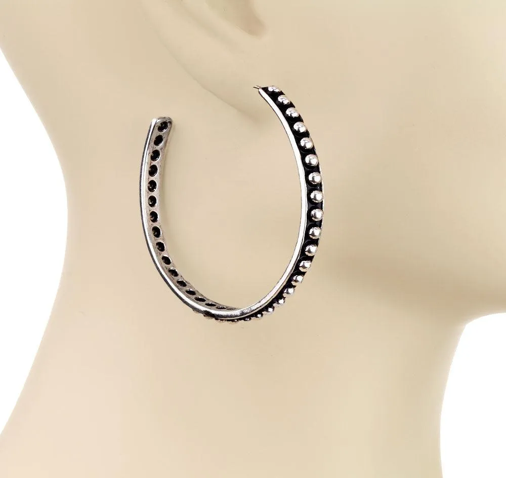 Mina Fashion Silver Studded Hoop Earrings