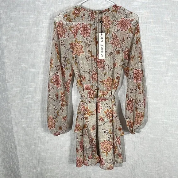 Minkpink Alcha Ruffle Floral Long Sleeve Mini Dress extra small NWT