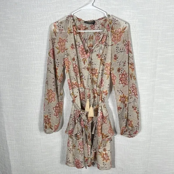Minkpink Alcha Ruffle Floral Long Sleeve Mini Dress extra small NWT
