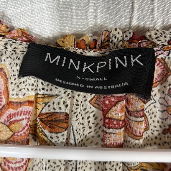 Minkpink Alcha Ruffle Floral Long Sleeve Mini Dress extra small NWT