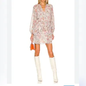 Minkpink Alcha Ruffle Floral Long Sleeve Mini Dress extra small NWT