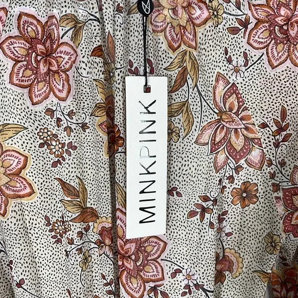 Minkpink Alcha Ruffle Floral Long Sleeve Mini Dress extra small NWT