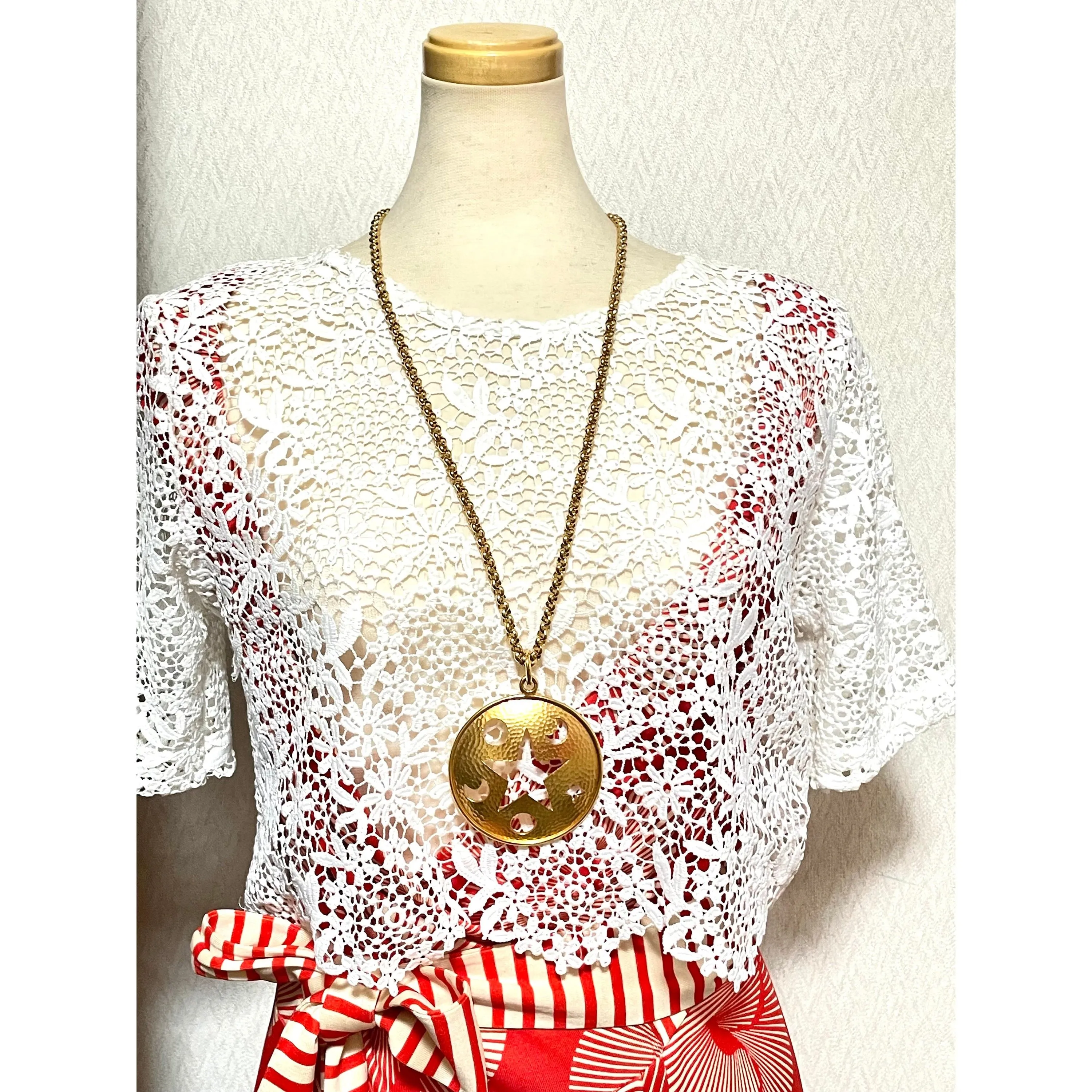 MINT. Vintage Celine gold chain necklace with extra large round top with cut out moon, sun, and star. Rare masterpiece. 060220ac1