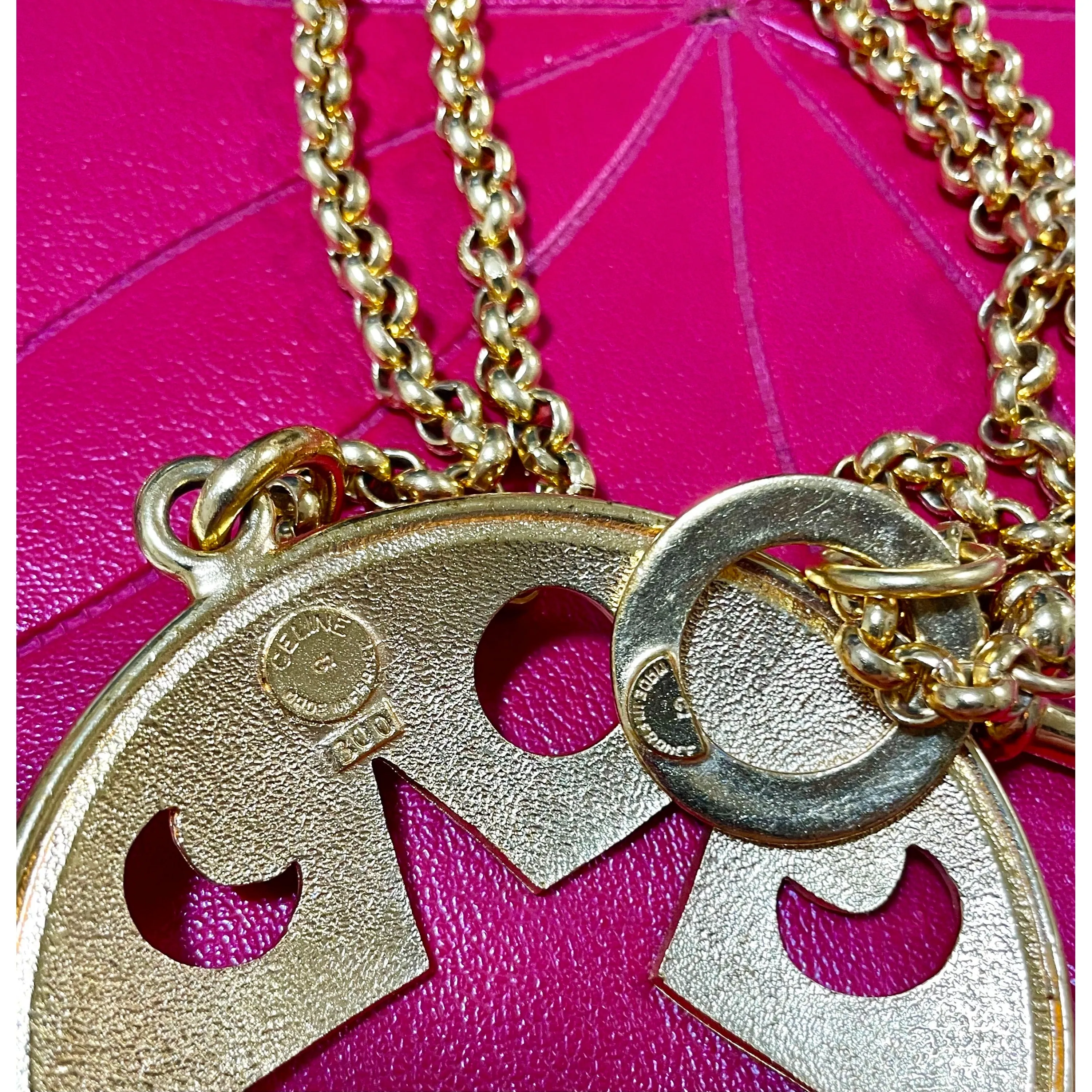 MINT. Vintage Celine gold chain necklace with extra large round top with cut out moon, sun, and star. Rare masterpiece. 060220ac1