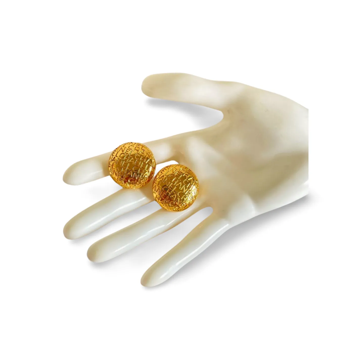 MINT. Vintage CHANEL golden round earrings with embossed Chanel letter logo. Classic vintage Chanel jewelry. 060728br7