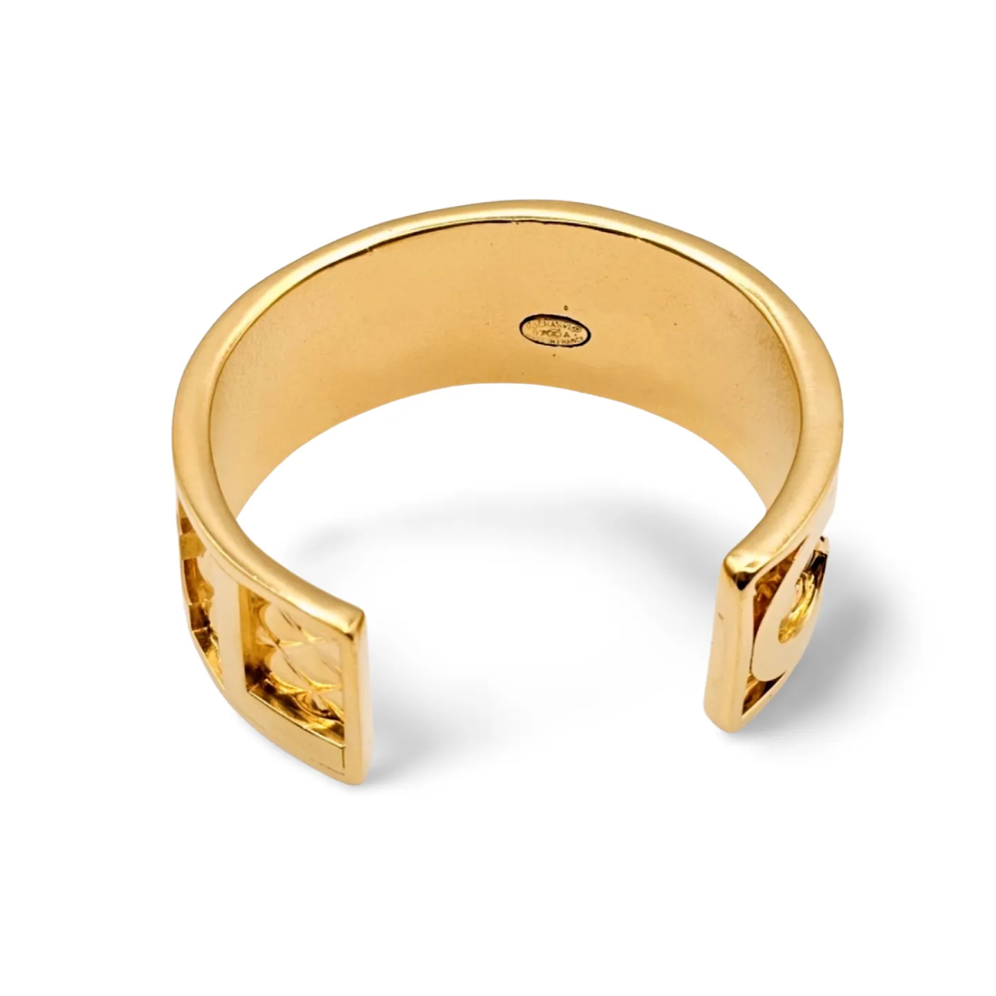 MINT. Vintage Chanel logo and matelasse design golden cuff link bangle/ bracelet with logo. Must have gorgeous jewelry. 061210ac2