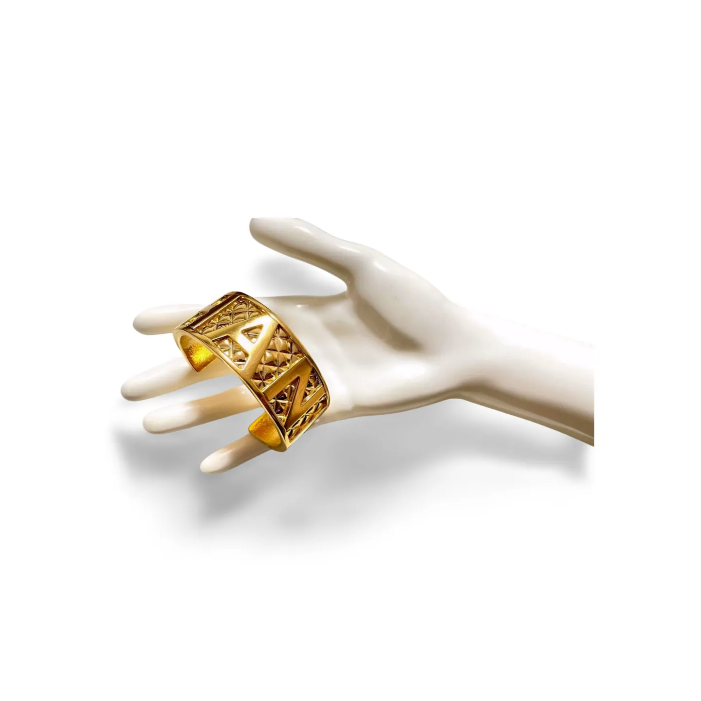 MINT. Vintage Chanel logo and matelasse design golden cuff link bangle/ bracelet with logo. Must have gorgeous jewelry. 061210ac2