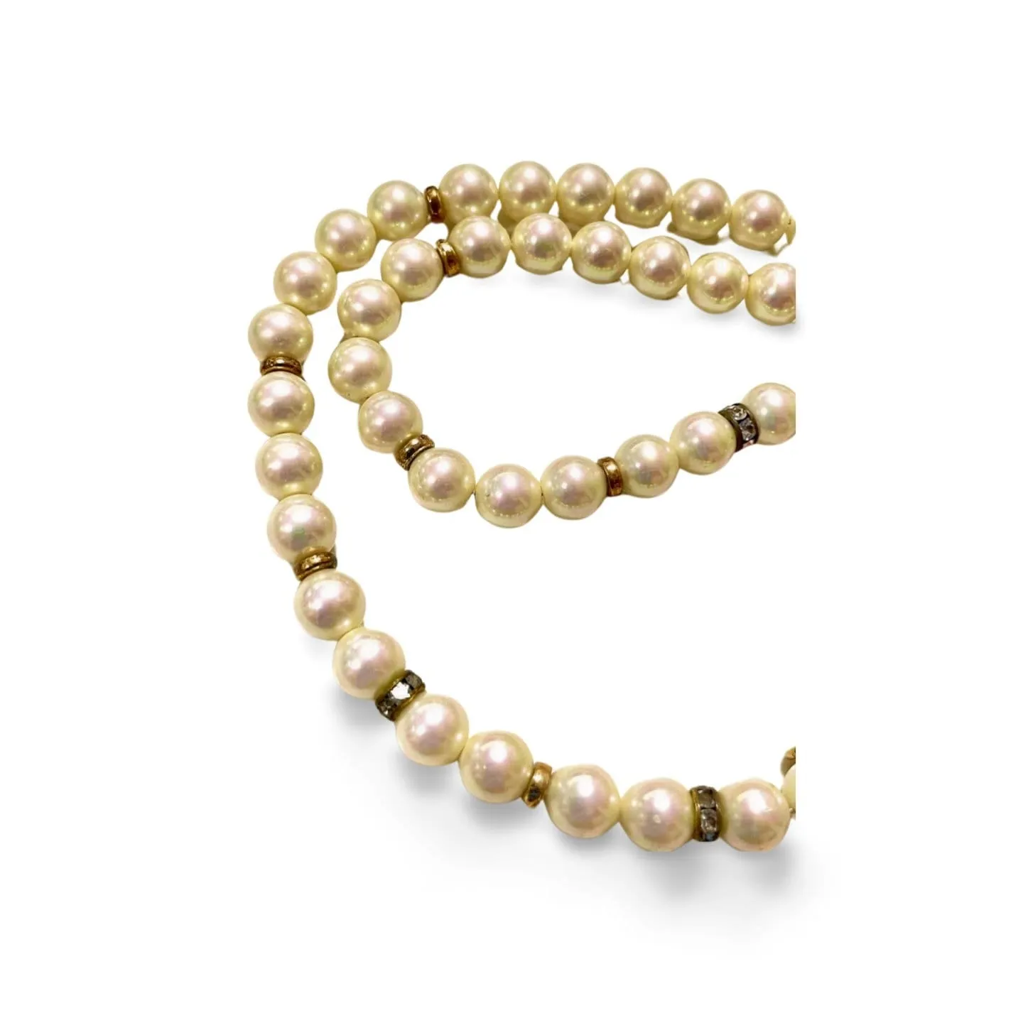 MINT. Vintage Christian Dior opal shine pearl necklace with emerald green glass and crystal top. Beautiful statement necklace. 060123ac3