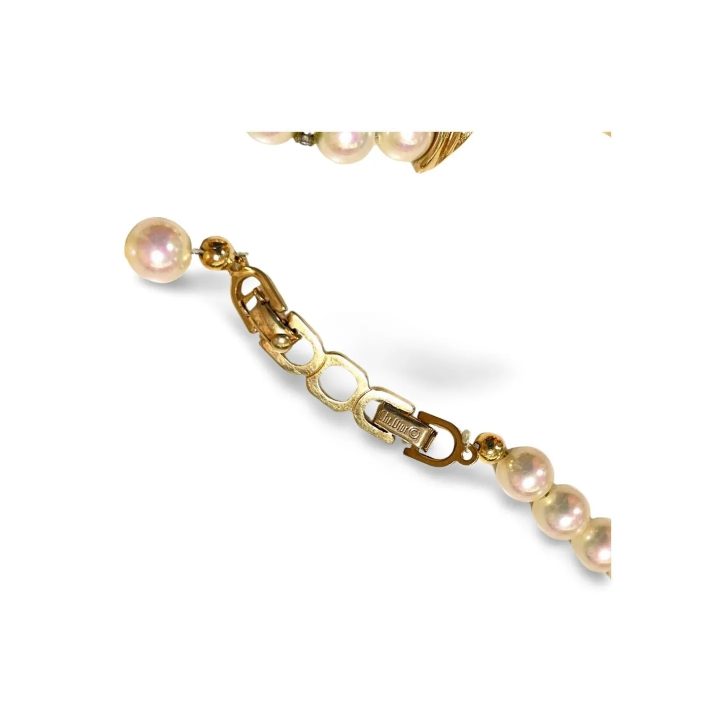 MINT. Vintage Christian Dior opal shine pearl necklace with emerald green glass and crystal top. Beautiful statement necklace. 060123ac3