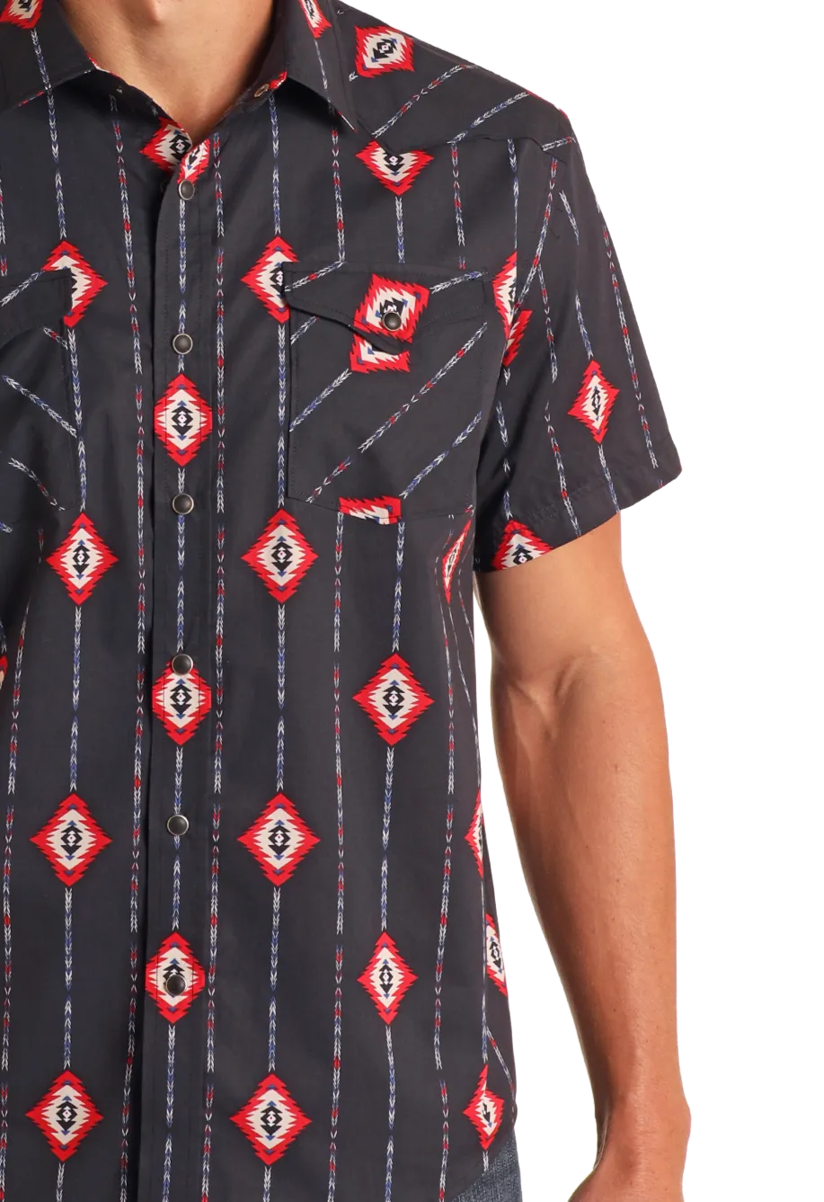 Modern Vintage Diamond Striped Short Sleeve Snap Shirt