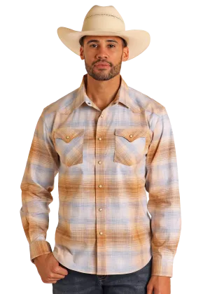 Modern Vintage Ombre Plaid Long Sleeve Snap Shirt