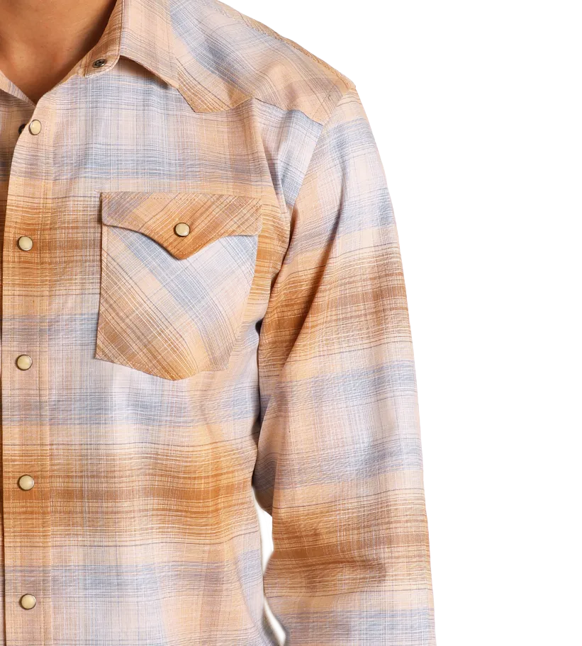 Modern Vintage Ombre Plaid Long Sleeve Snap Shirt