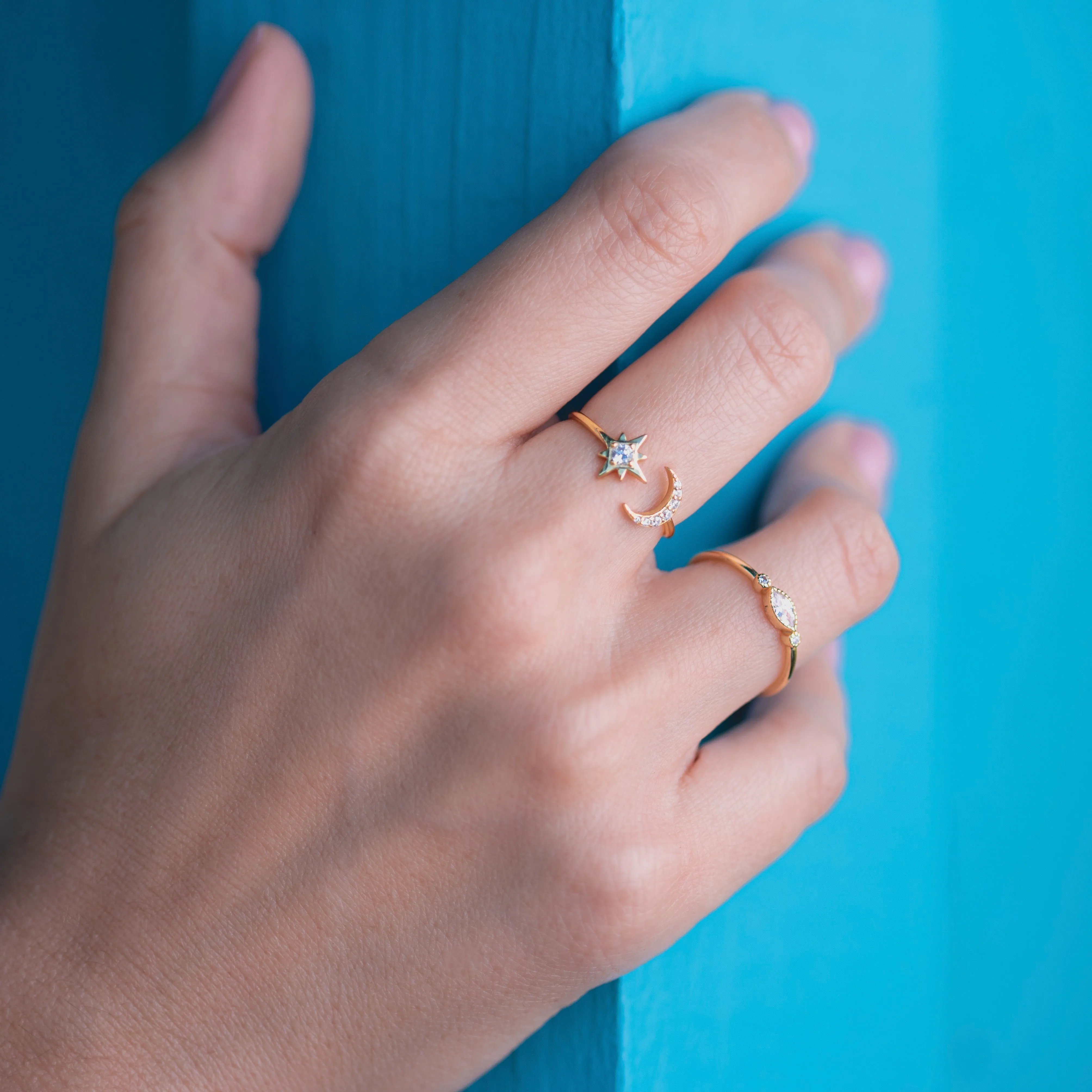 Moon and Star Ring - Gold or Silver