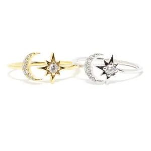 Moon and Star Ring - Gold or Silver