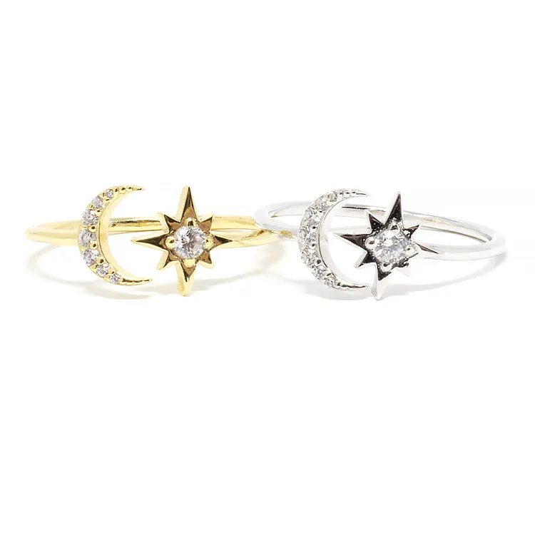 Moon and Star Ring - Gold or Silver