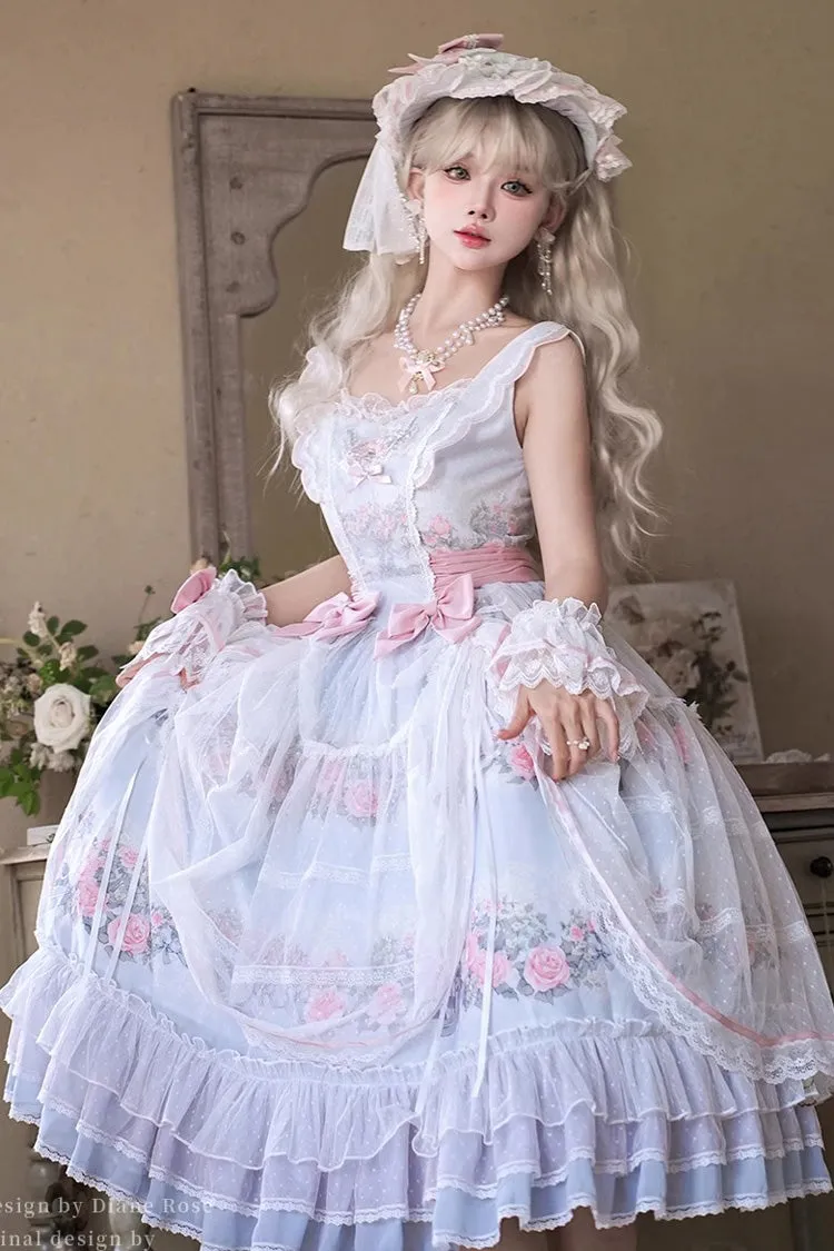 Multi-Color [Rose Flower Cage] Print Ruffle Bowknot Sweet Elegant Lolita Jsk Dress