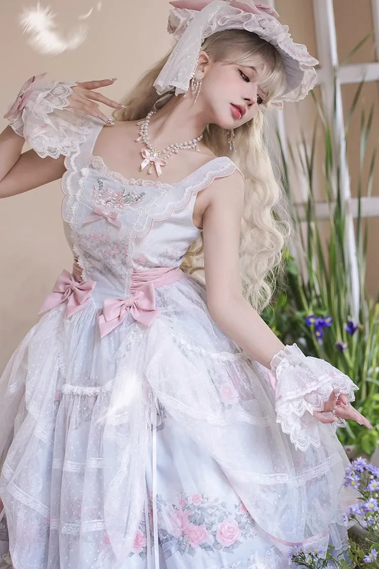 Multi-Color [Rose Flower Cage] Print Ruffle Bowknot Sweet Elegant Lolita Jsk Dress
