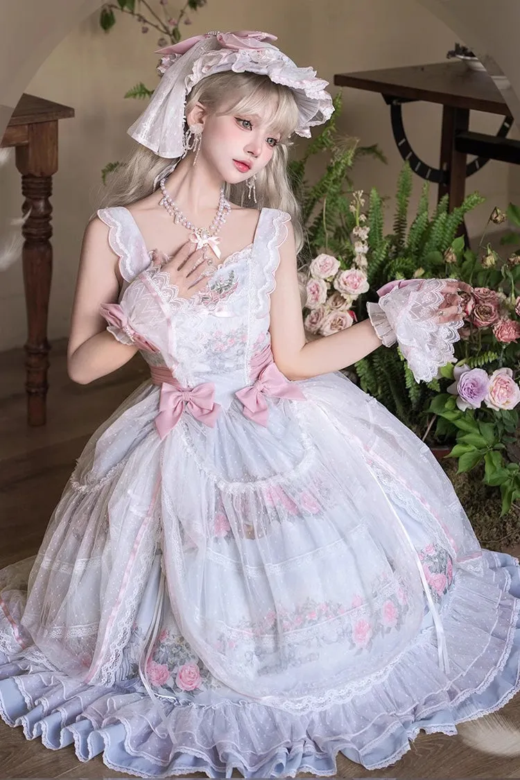 Multi-Color [Rose Flower Cage] Print Ruffle Bowknot Sweet Elegant Lolita Jsk Dress