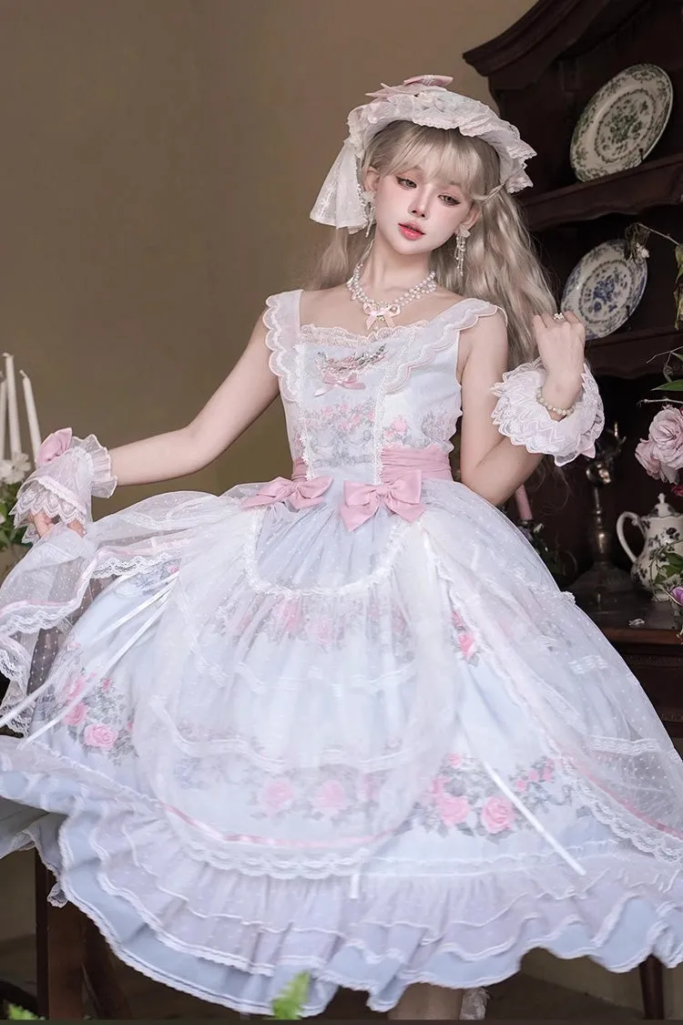 Multi-Color [Rose Flower Cage] Print Ruffle Bowknot Sweet Elegant Lolita Jsk Dress