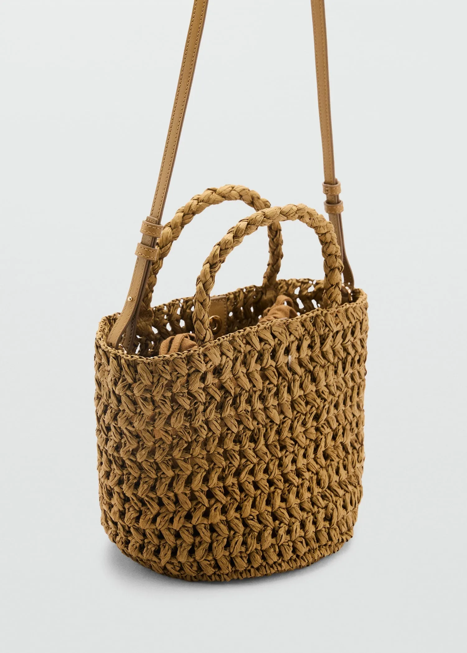 Natural-fibre double-handle bucket bag