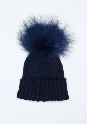 Navy Blue Pom Pom Hat