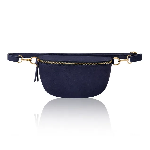 Navy Blue Suede Waist Crossbody Bag