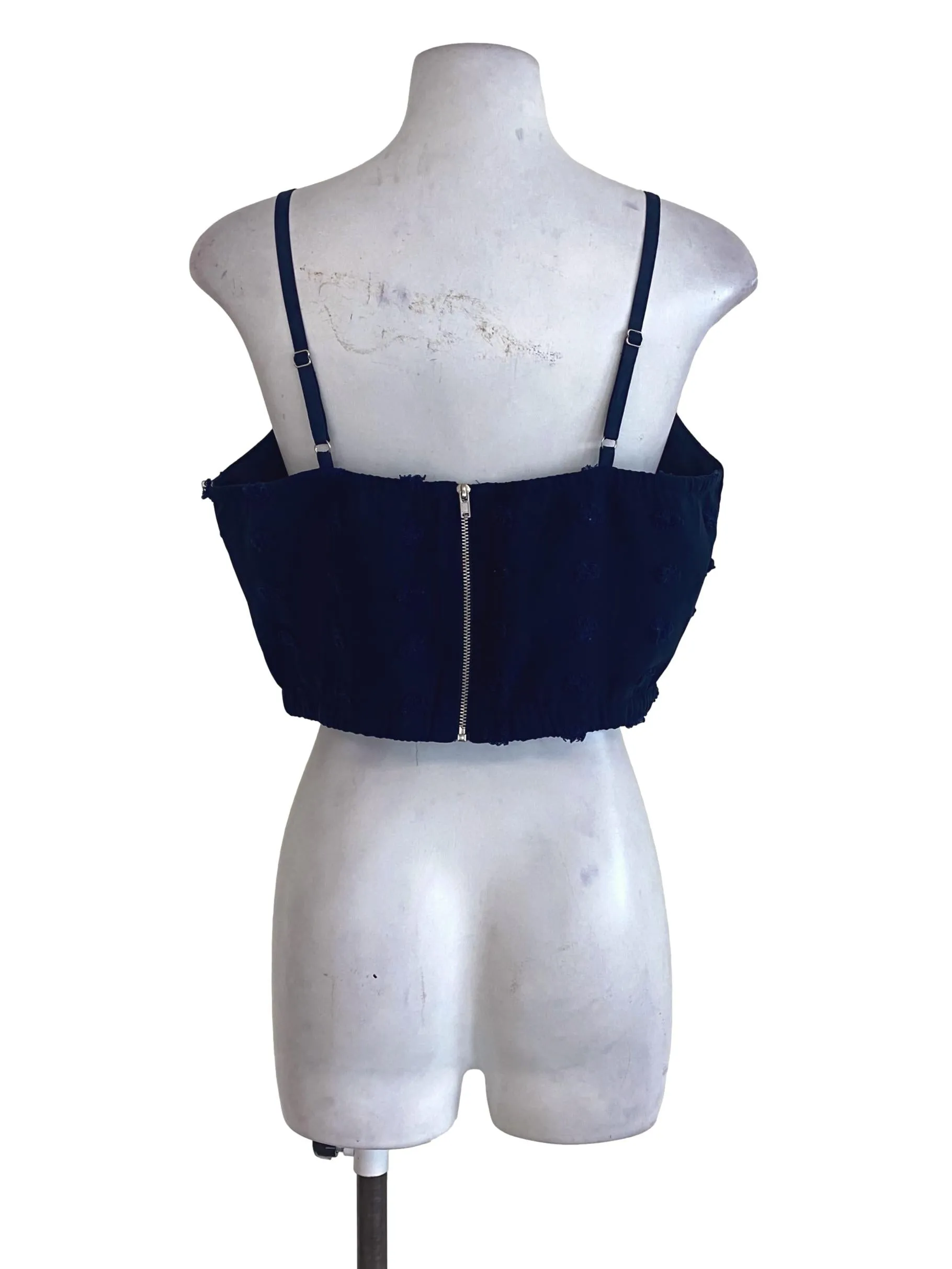 Navy Blue V Neck Crop Top TCL