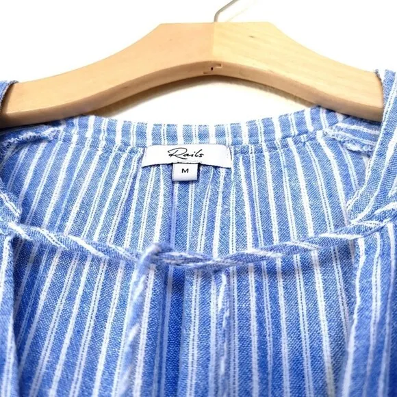 NEW Rails Linen Jasmine Fit and Flare Mini Dress Azure Stripe Blue White Medium